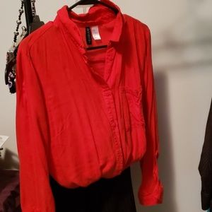 Crimson top & pin stripe bottom